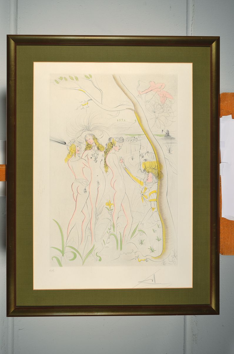 Detail k: Salvador Dali, 1904-1989, Le Jugement de Paris, Das Paris-Urteil, Kaltnadelradierung von 1971 aus Suite Mythologique nouvelle, handsigniert, bez. ...