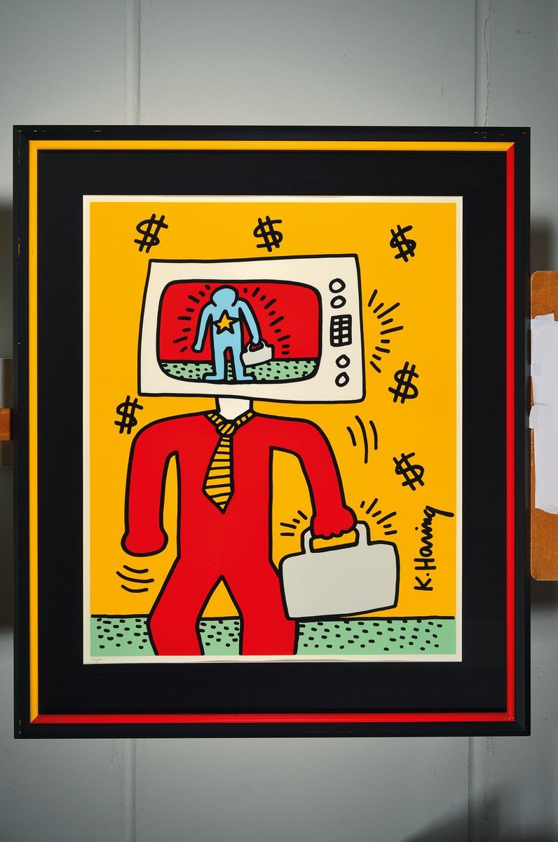 Detail k: Keith Haring, 1958-1990, TV-Man, Farbserigraphie, entworfen 1986, realisiert 1990, in einer Auflage von 1000 Exempl. erschienen, num., ca. 72x58cm, ...
