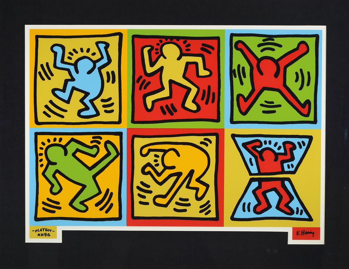 Keith Haring, 1958-1990, Six Dancing People, Farbsiebdruck, entworfen 1986, realisiert 1990 Playboy Edition, Auflage 1000 Exempl., ca. 58x81cm, ...