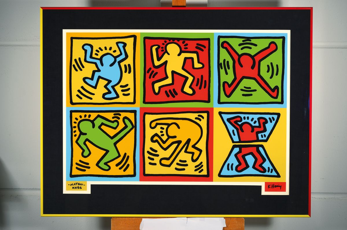 Detail k: Keith Haring, 1958-1990, Six Dancing People, Farbsiebdruck, entworfen 1986, realisiert 1990 Playboy Edition, Auflage 1000 Exempl., ca. 58x81cm, ...