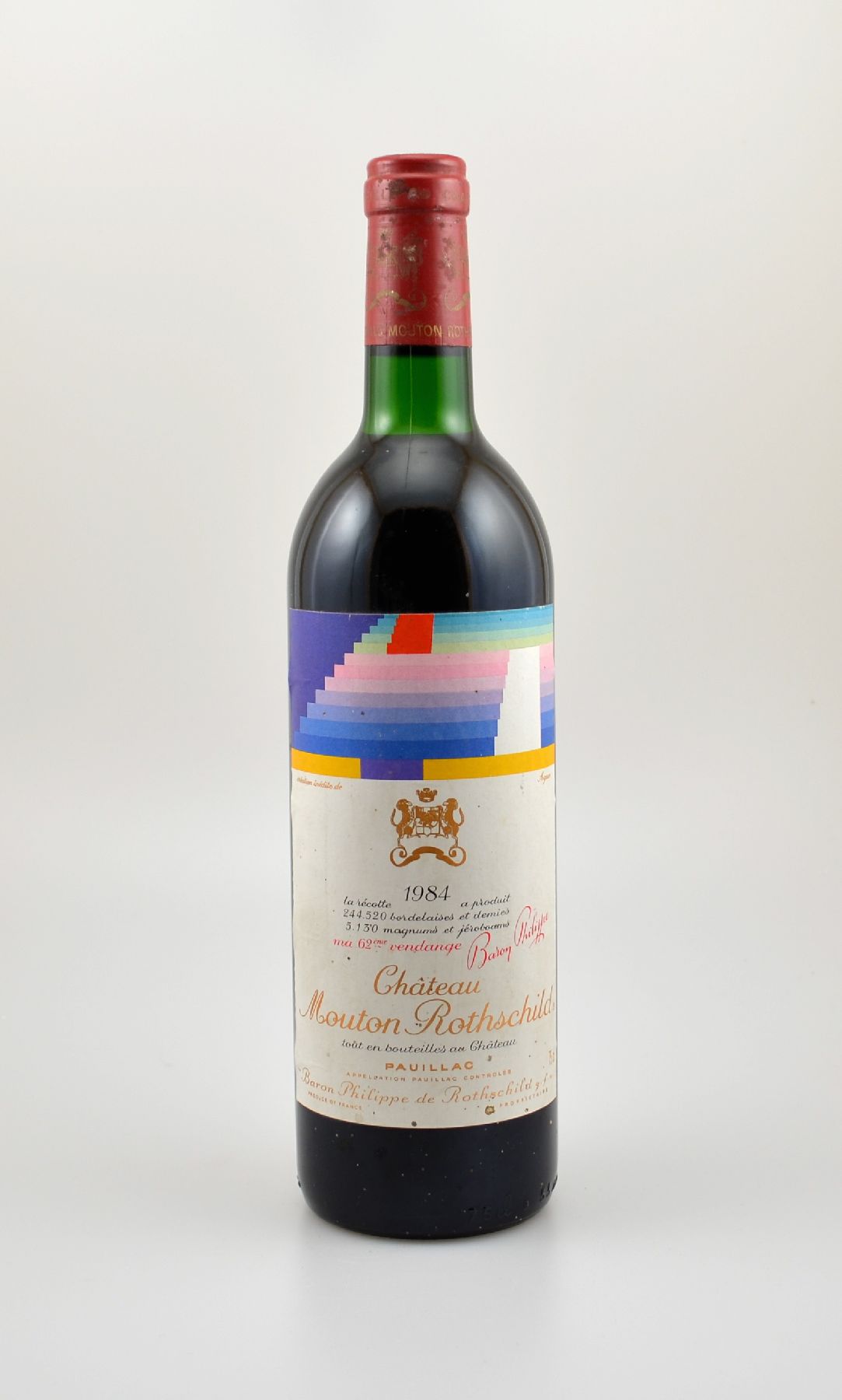 1 Flasche 1984 Chateau Mouton Rothschild, Pauillac, Premier Grand Cru Classe, ca. 75 cl,Füllstand: ca. top shoulder, unverkostet, Künstleretikett: ...