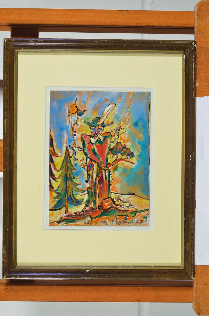 Detail k: Bernd Kastenholz, geb. 1949 Speyer, tätig in Gleisweiler, Studium an der Akademie Stuttgart, Hier: Öl/Gouache , Motiv ca. 21x16 cm, unter Glas ...