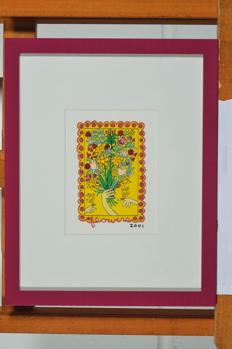 Detail k: James Rizzi, 1950-2011, Lithografie, dat. 2001, unter Glas gerahmt, Motiv ca. 14x9 cm, gesamt ca. 36x28,5 cm