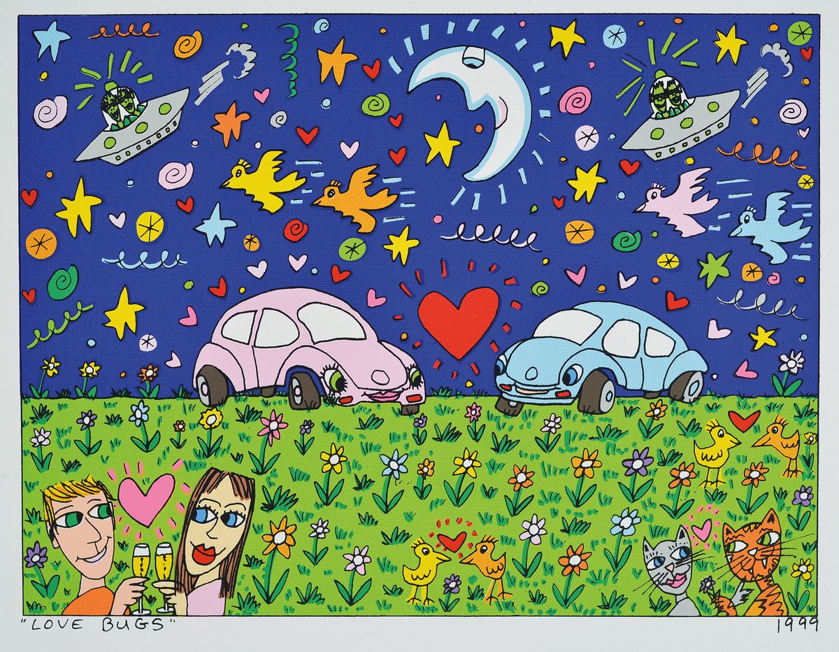 James Rizzi, 1950-2011, love Bugs, Lithografie/Lwd, dat. 1999, Motiv ca. 22,5x30 cm, gesamt ca. 30,5x38 cm