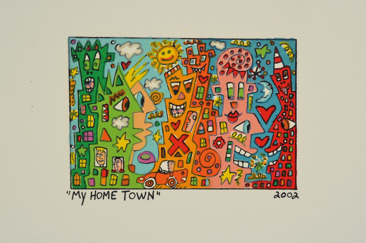 Detail k: James Rizzi, 1950-2011, My Home Town, Lithografie, dat.2002, Motiv ca. 5,5x8 cm, gesamt ca. 12,5x14,5 cm