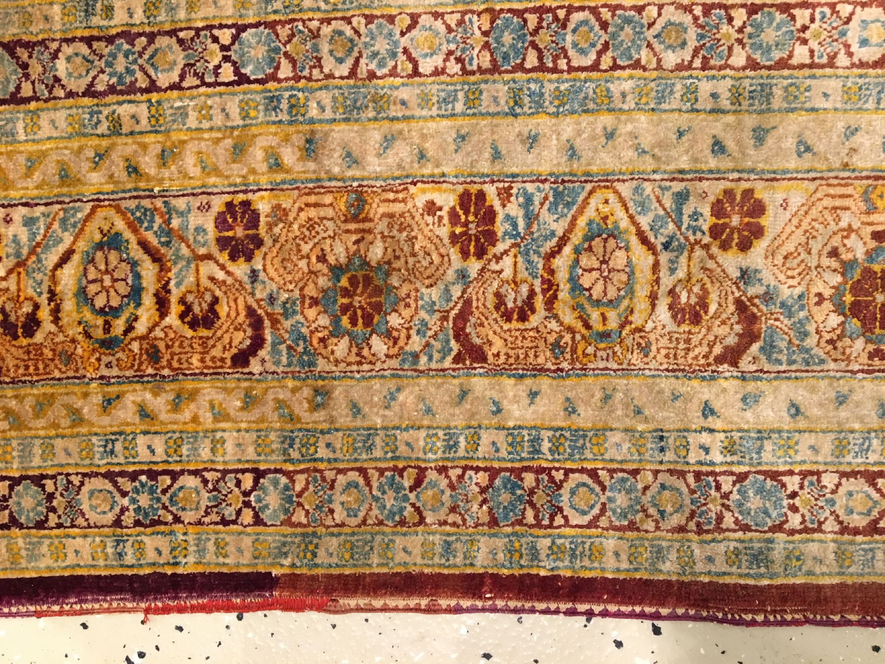 Detail h: Feiner Seiden Täbriz antik "Auftragsarbeit", Nordwestpersien, Ende 19.Jhd., reine Naturseide. Seiden Täbriz mit Aufragskartusche ...