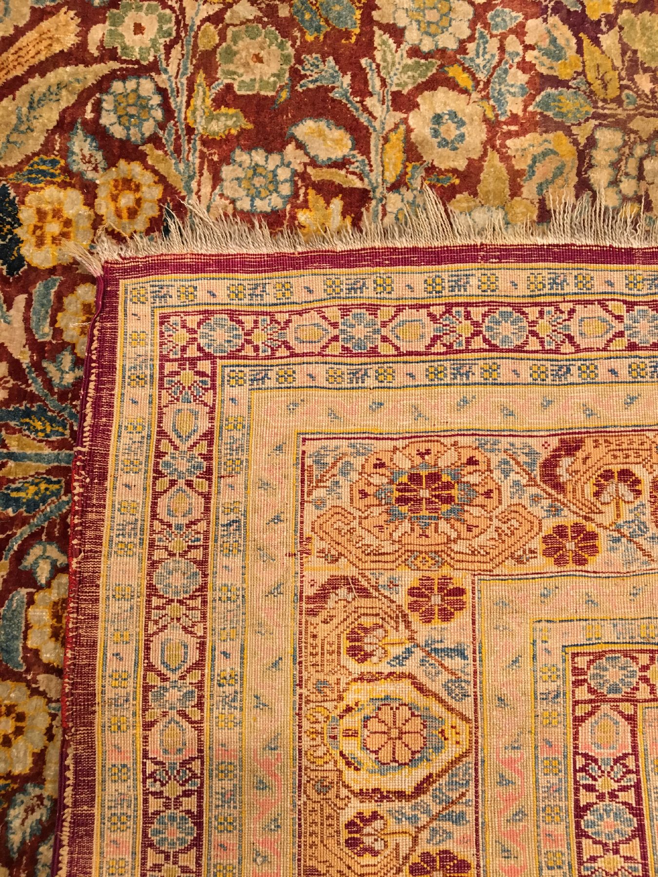 Detail i: Feiner Seiden Täbriz antik "Auftragsarbeit", Nordwestpersien, Ende 19.Jhd., reine Naturseide. Seiden Täbriz mit Aufragskartusche ...