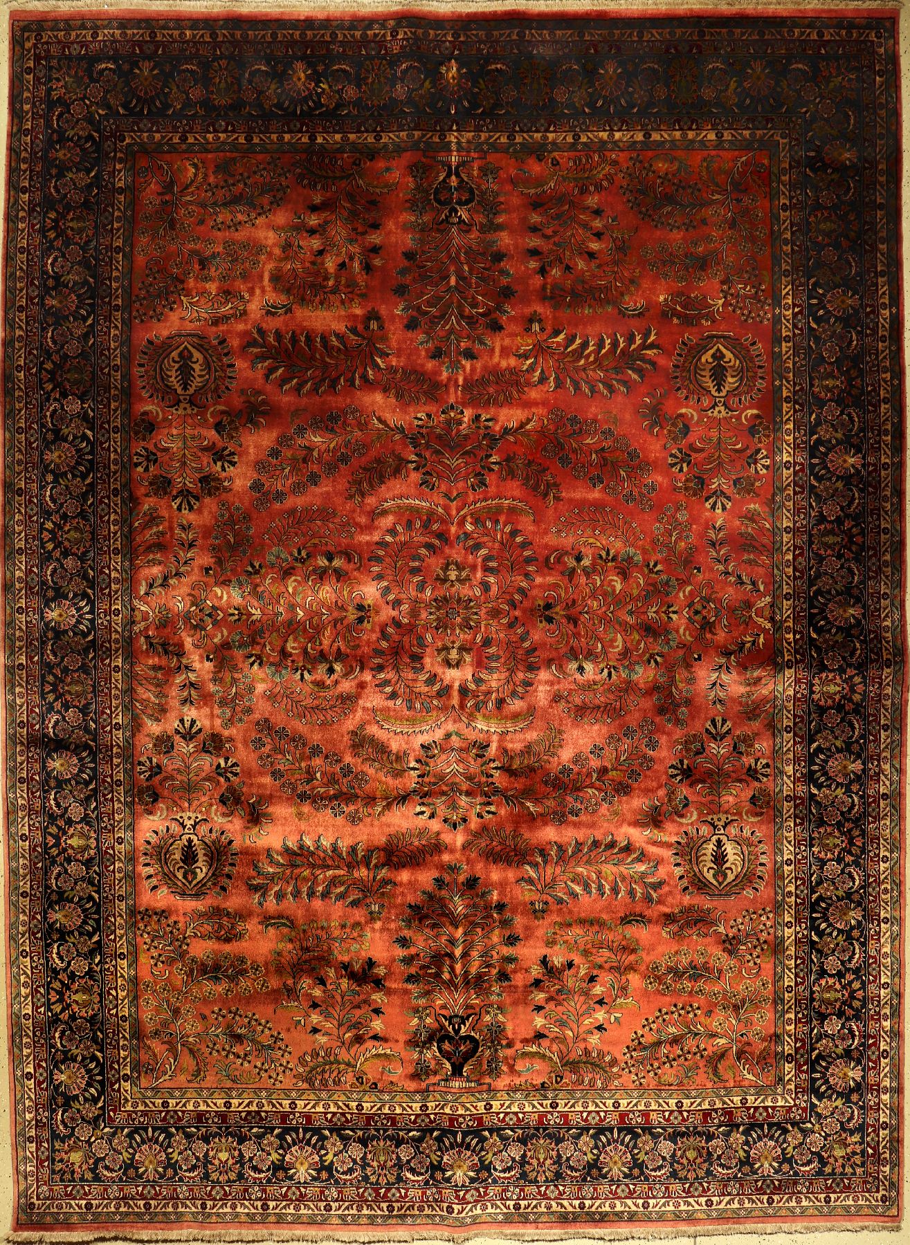 Sarogh Mohajeran fein, Indien, ca. 30 Jahre, Korkwolle, ca. 414 x 304 cm, EHZ: 2, (gereinigt)