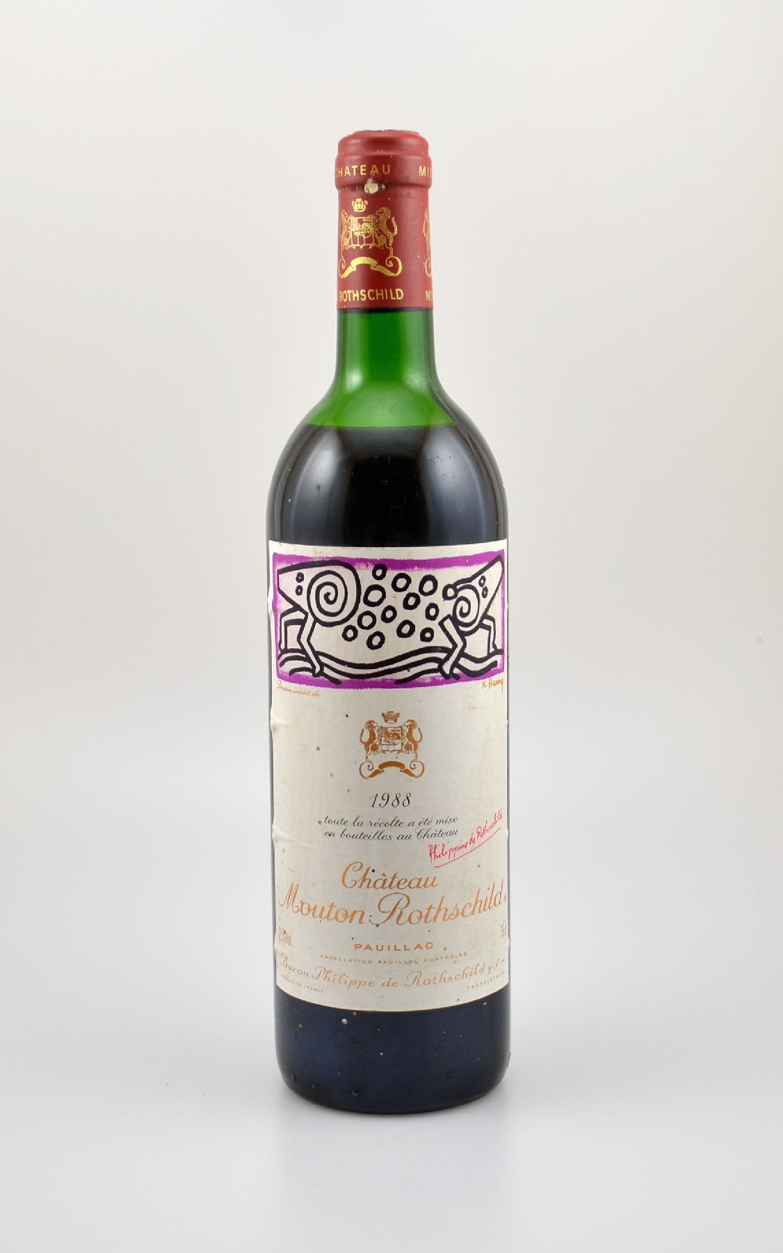 1 Flasche 1988 Chateau Mouton Rothschild, Pauillac, Premier Grand Cru Classe, ca. 75 cl, 12,5 % Vol., Füllstand: ca. upper mid shoulder, ...