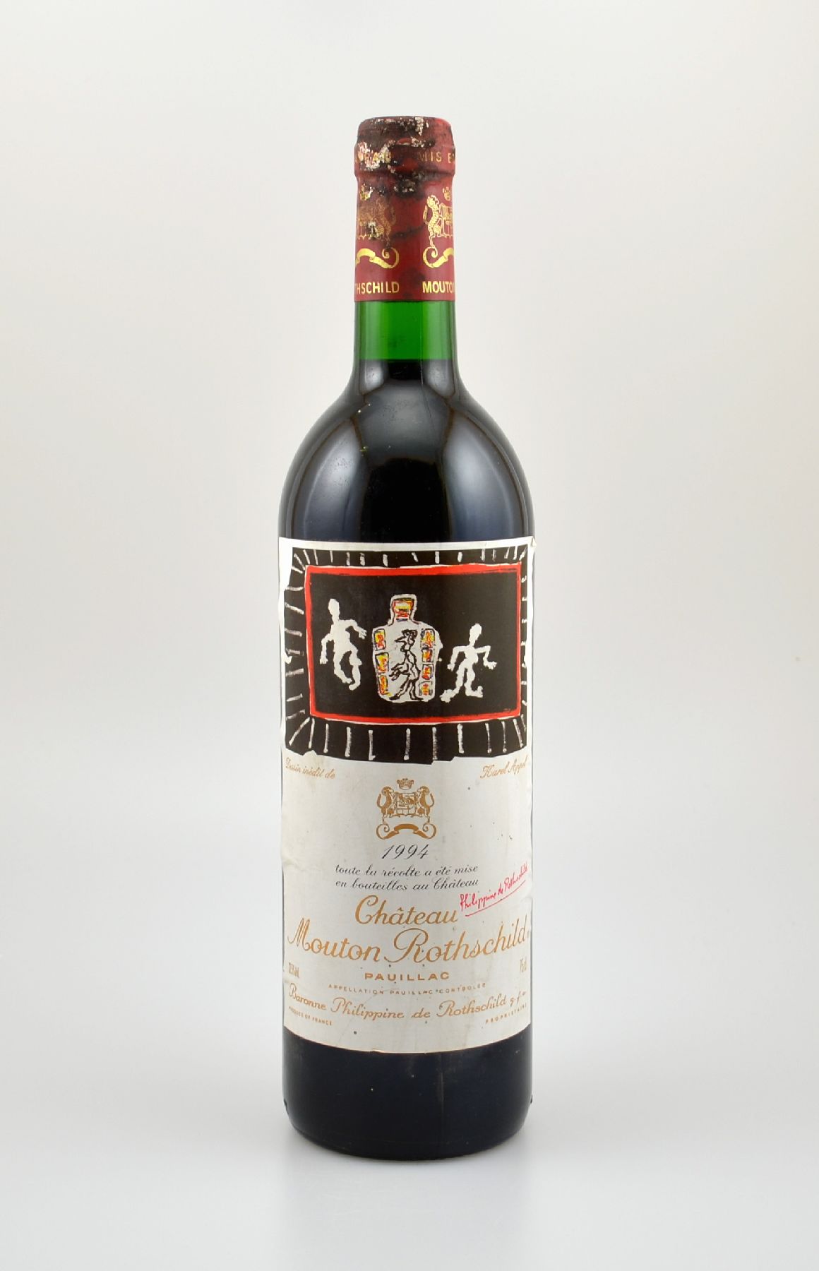 1 Flasche 1994 Chateau Mouton Rothschild, Pauillac, Premier Cru Classe, ca. 75 cl, 12,5 % Vol., Füllstand: ca. into neck, Kapsel beschmutzt, ...