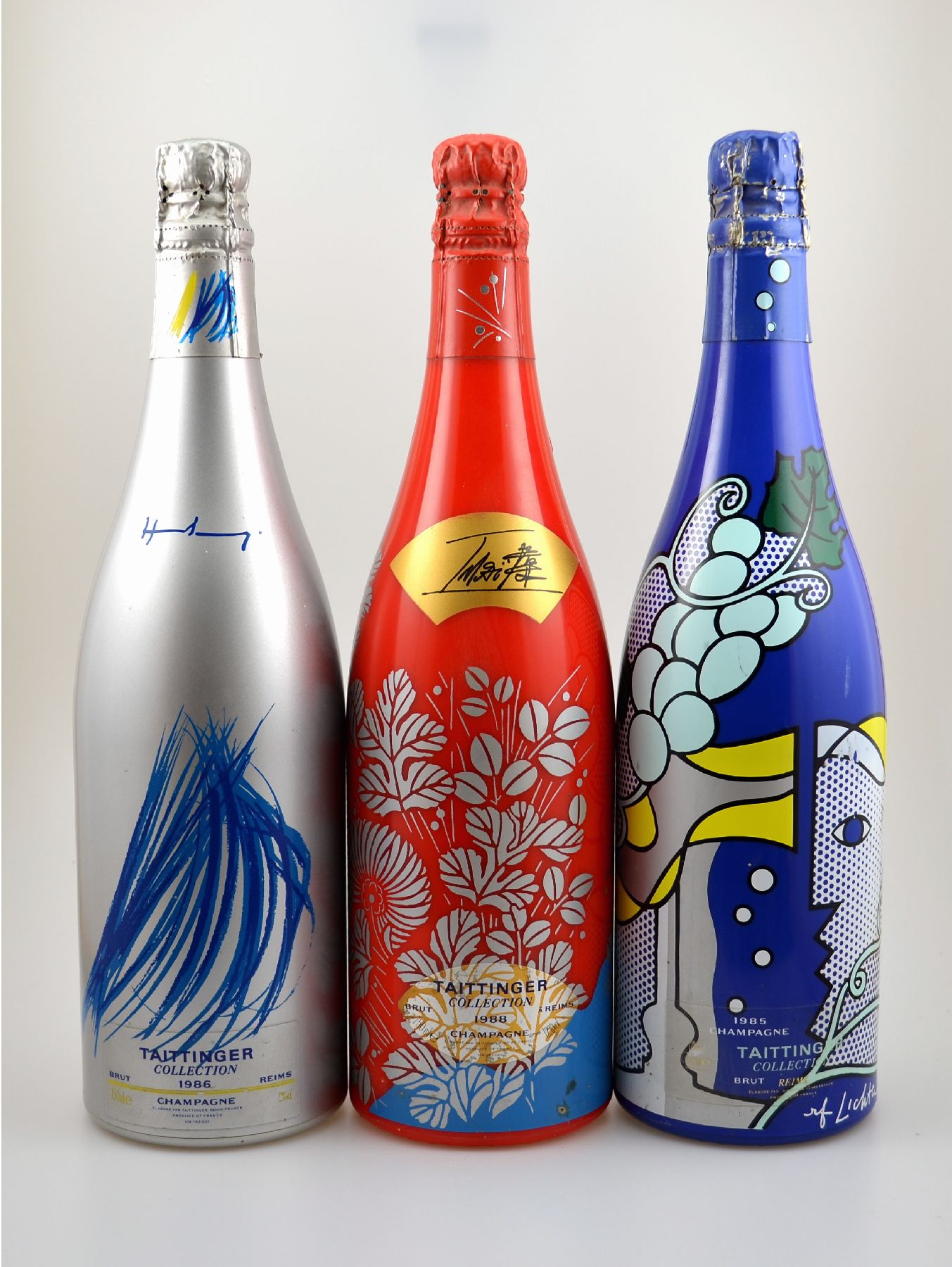 3 Flaschen Taittinger Collection, Brut, Reims , Jahrgänge: 1985, 1986 und 1988, je ca. 75 cl, 12 % Vol., gute Erhaltungszustände, unverkostet, je ...