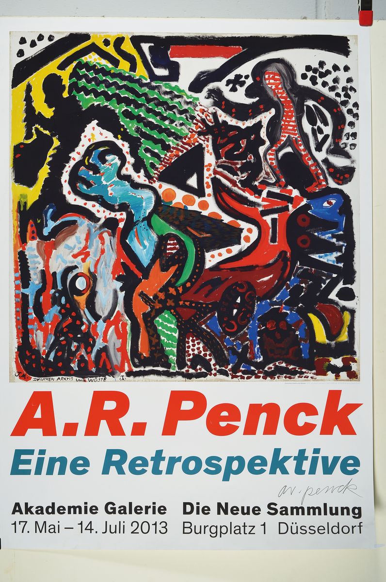 Detail l: A.R. Penck, geb. 1939 Dresden-2017 Zürich, Ausstellungsplakat , Akademie Galerie Die Neue Sammlung, sign., ca. 83,5x59 cm, inkl. Buch