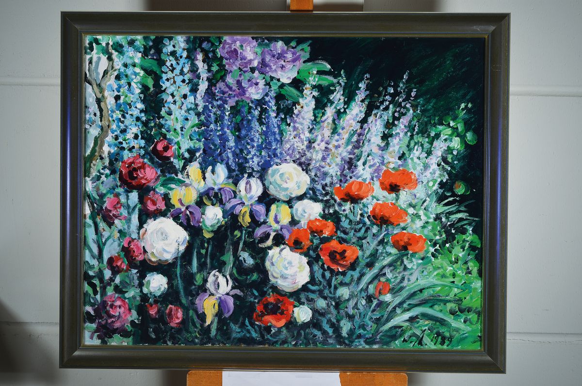 Detail k: Wolfgang Niederhagen, geb. 1933, Im Garten, rückseitig so betitelt, Öl/Lwd, rechts unten monogrammiert und dat. 1989, ca. 70x90cm/80x100cm, R.