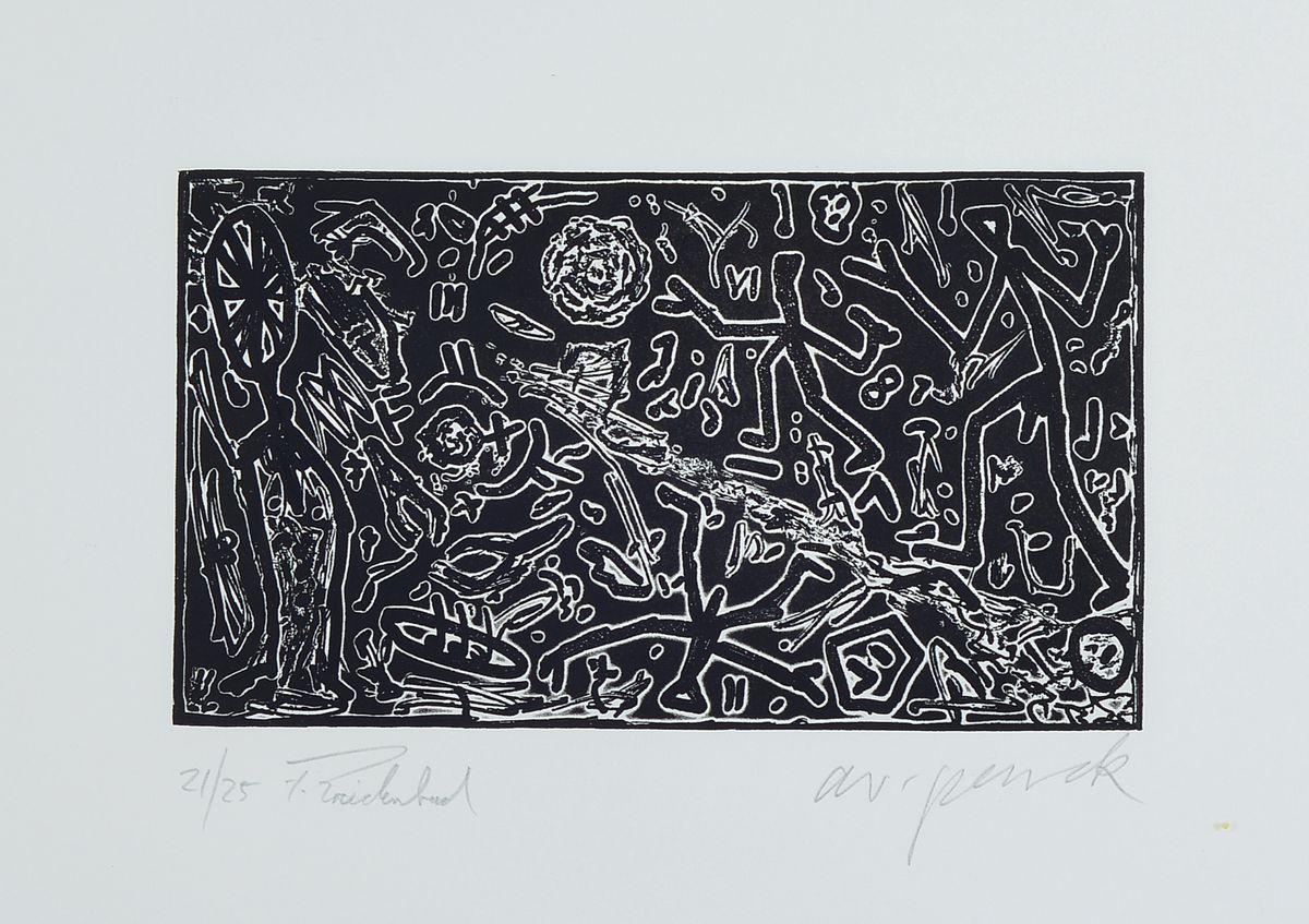 A.R. Penck, 1939-2017, Radierung, handsigniert und num. 21x25cm, ca. 13x22.5cm, Blattgr. ca. 35x50cm, u.Gl., R.