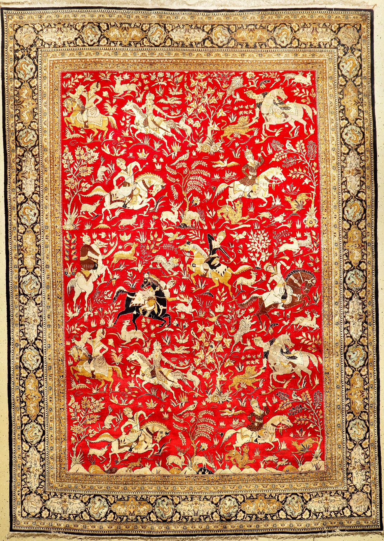 Ghom Seide (The Hunting), Persien, ca. 50 Jahre, reine Naturseide, ca. 365 x 257 cm, EHZ: 2