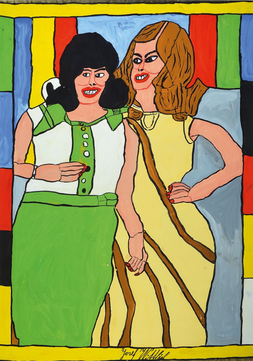 Josef Wittlich, 1903 Glattbach/Westerwald - 1982 Höhr-Grenzhausen, zwei Frauen, signiert, Tempera/Papier, ca. 98 x 68 cm, unter Glas, Rahmen