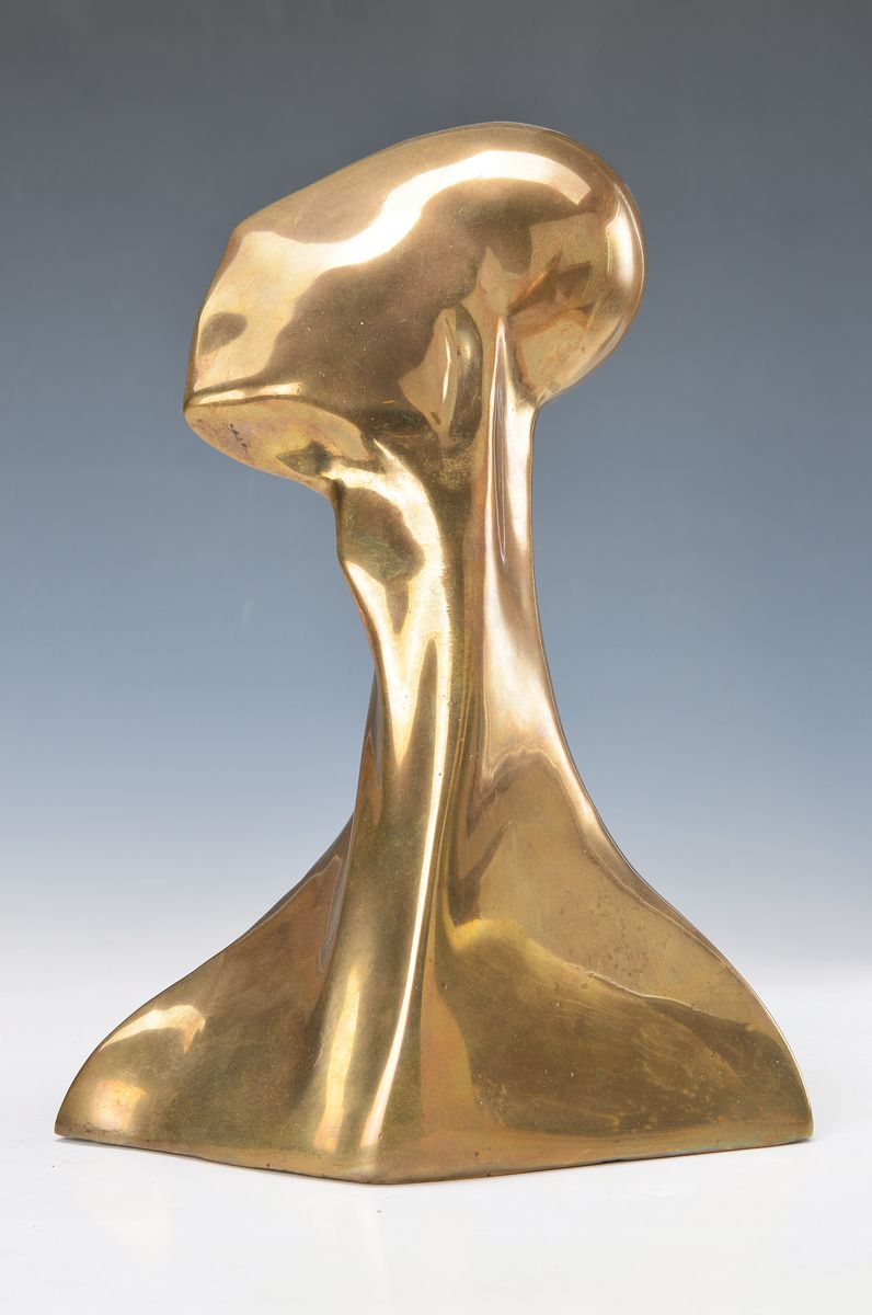 Michal Kubiak, geb. 1946, zeitgenössischer polnischer Künstler, Bronze, goldfarben patiniert, Büste in androgyn-menschlicher Form, auf weiche ...