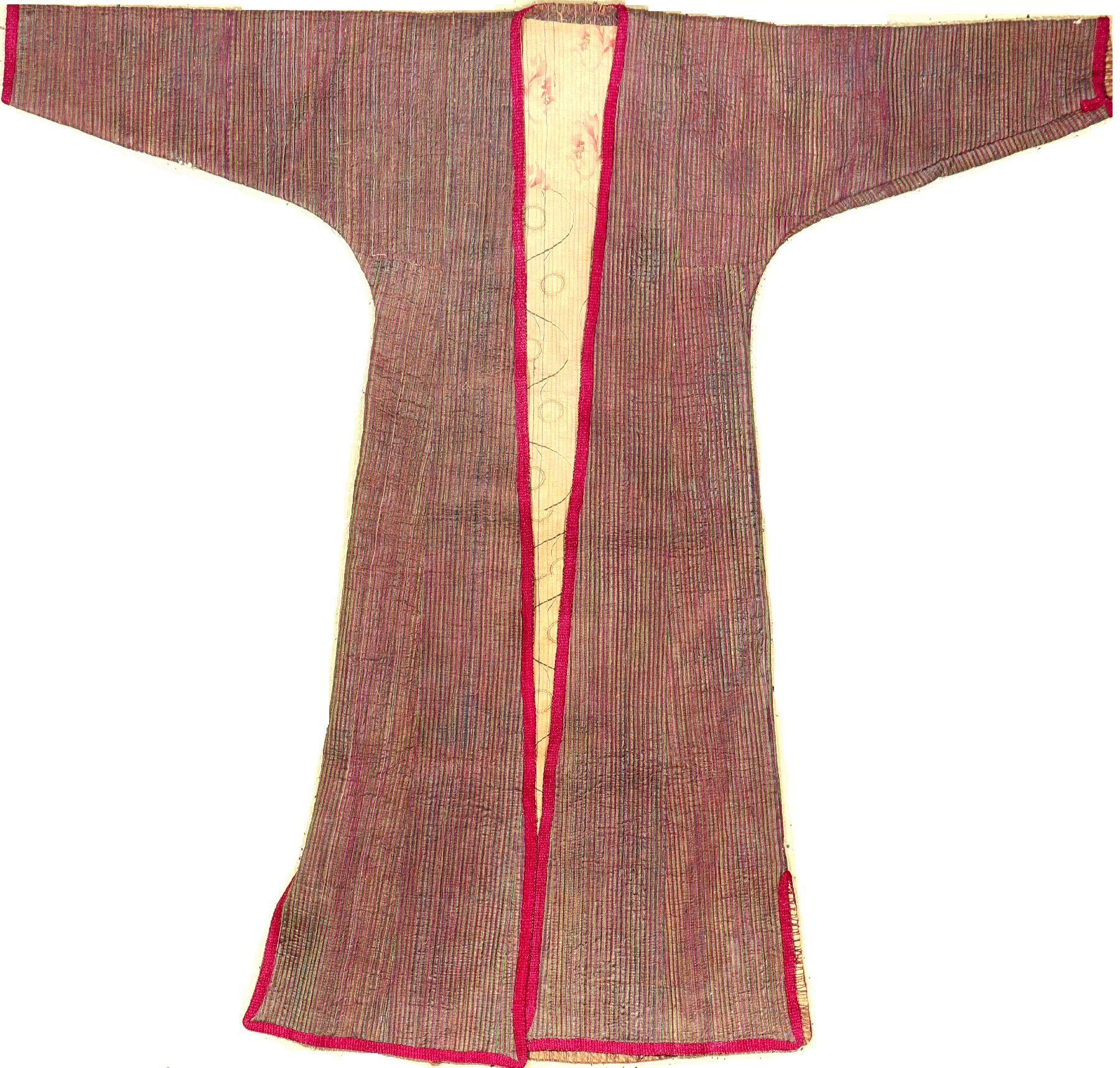 Usbekischer Seiden "Mantel" antik, Usbekistan, Ende 19.Jhd., Seide/Baumwolle. Seltener Mantel mit Streifenmuster in grün und violett, ...