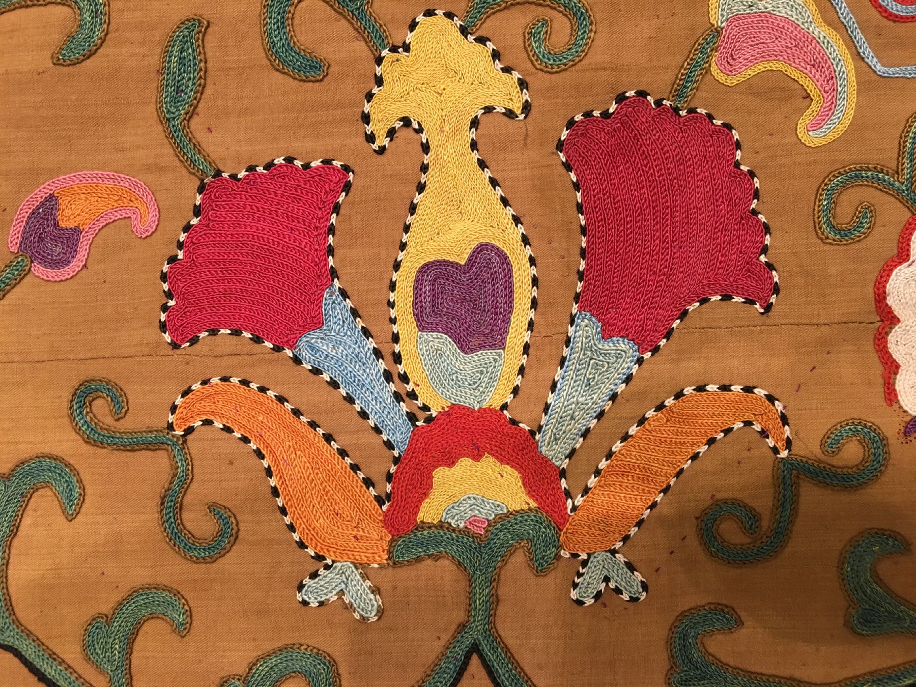 Detail c: Shakhrisyabz Nim "Susani" antik (Gebetstypus), Usbekistan Lakai-Stämme, 19.Jhd., Seidenstickerei auf Baumwollgewebe mit original ...