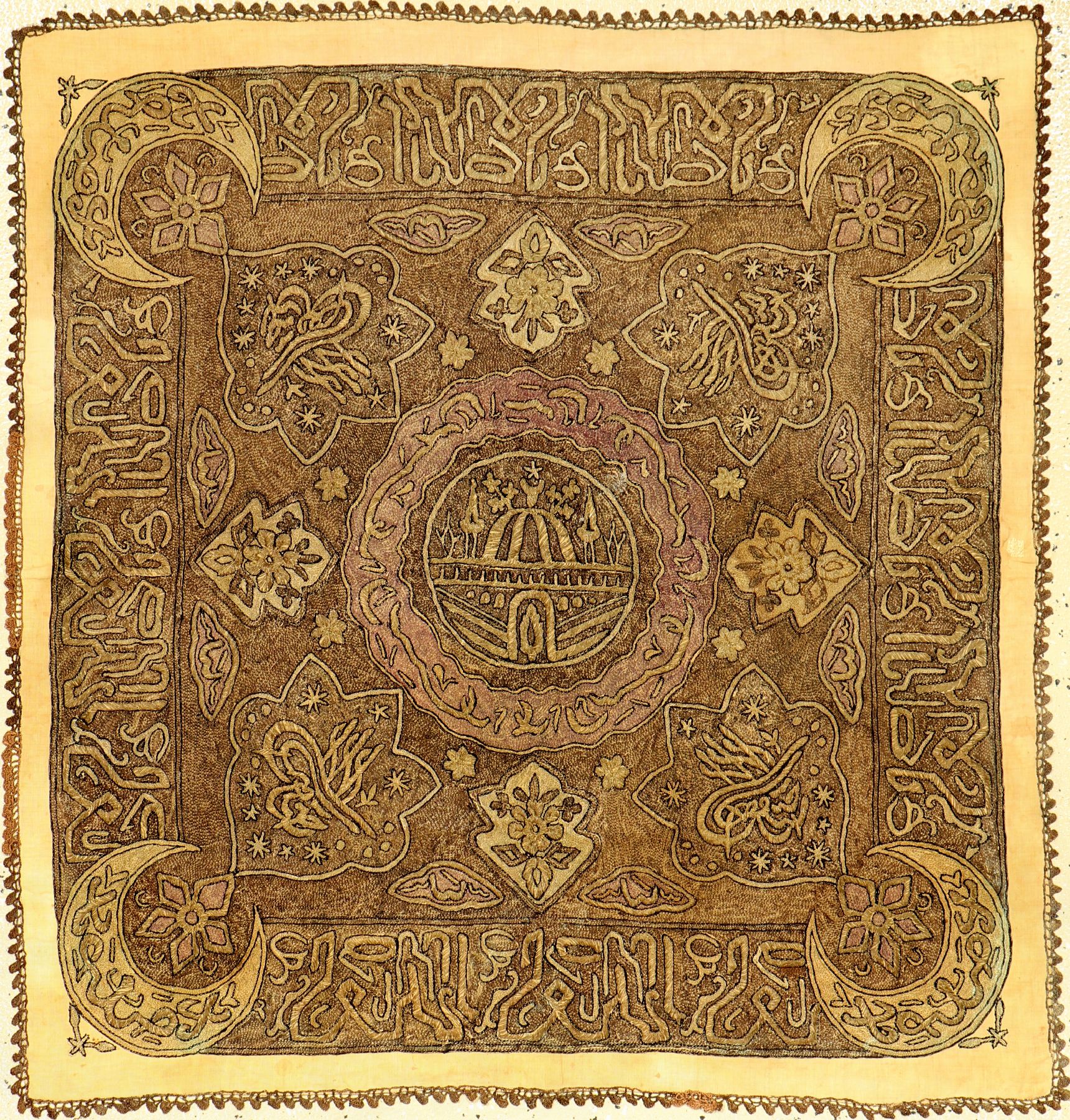 Syrische Seiden-Metallstickerei aus der osmanischen-Zeit antik (Tughra), Türkei, Ende 19.Jhd., Seiden Metallstickerei. Hochwertige Handarbeit, ...