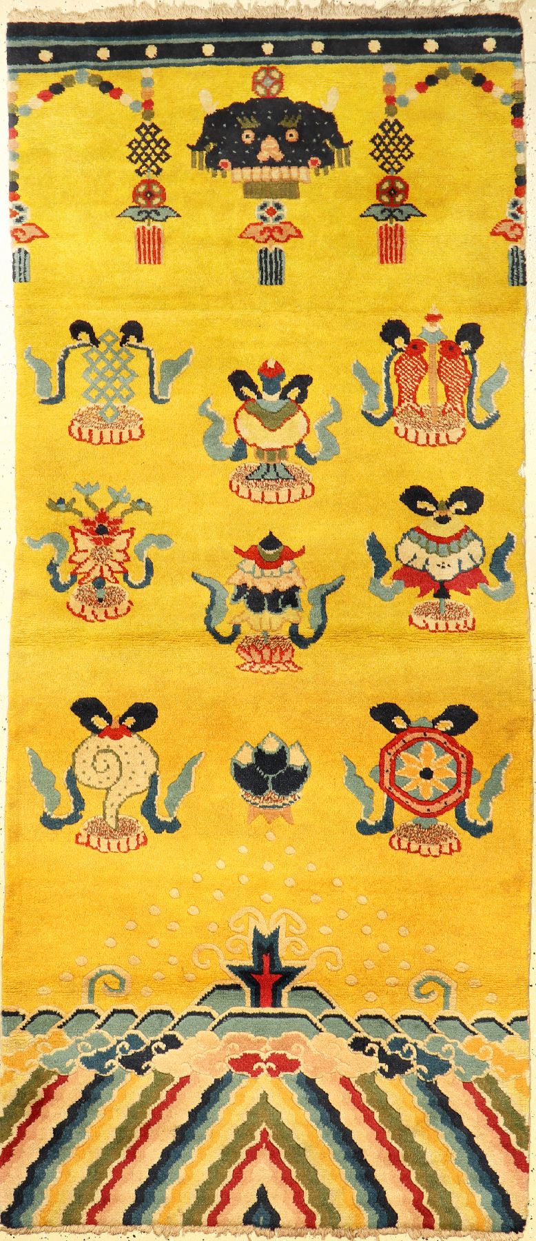 Mongolischer Säulenteppich, Mongolai, alt, um 1950, Wolle auf Baumwolle, ca. 237 x 102 cm, Dekorativ, EHZ: 2-3