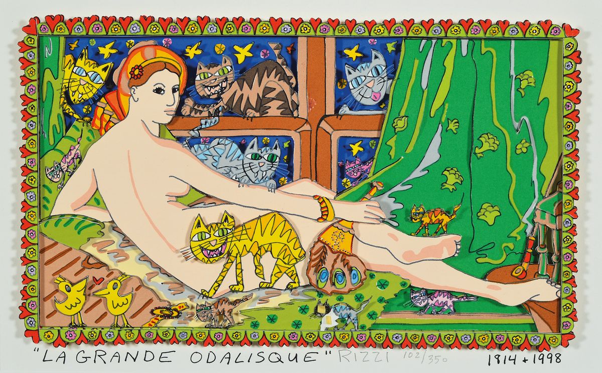 James Rizzi, 1950-2011 New York, La Grande Odalisque, 3D-Konstruktion, handsign., num. 102/350, dat., Motiv ca. 16,5x27,5 cm, gesamt ca. 37x48,5 cm, ...