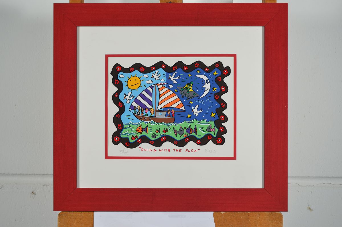 Detail k: James Rizzi, 1950-2011 New York, Going with the Flow, Farblithografie,handsign., num. 715/999, unter Glas gerahmt, Motiv ca. 19x25 cm, gesamt ...