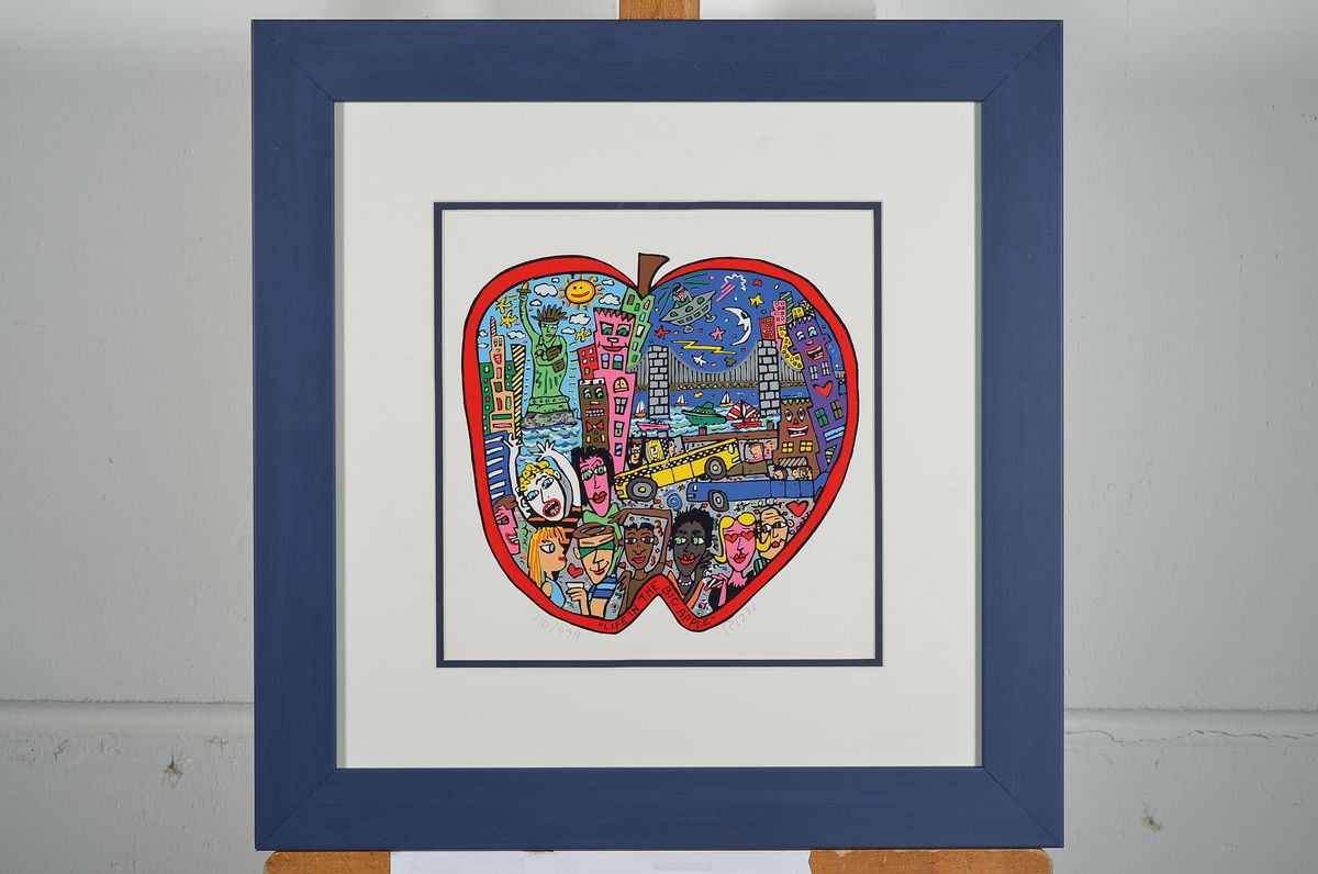 Detail k: James Rizzi, 1950-2011 New York, Life in the big Apple, Farblithografie, handsign., num. 710/999, unter Glas gerahmt, Gesamt ca. 52x50,5 cm , inkl. ...