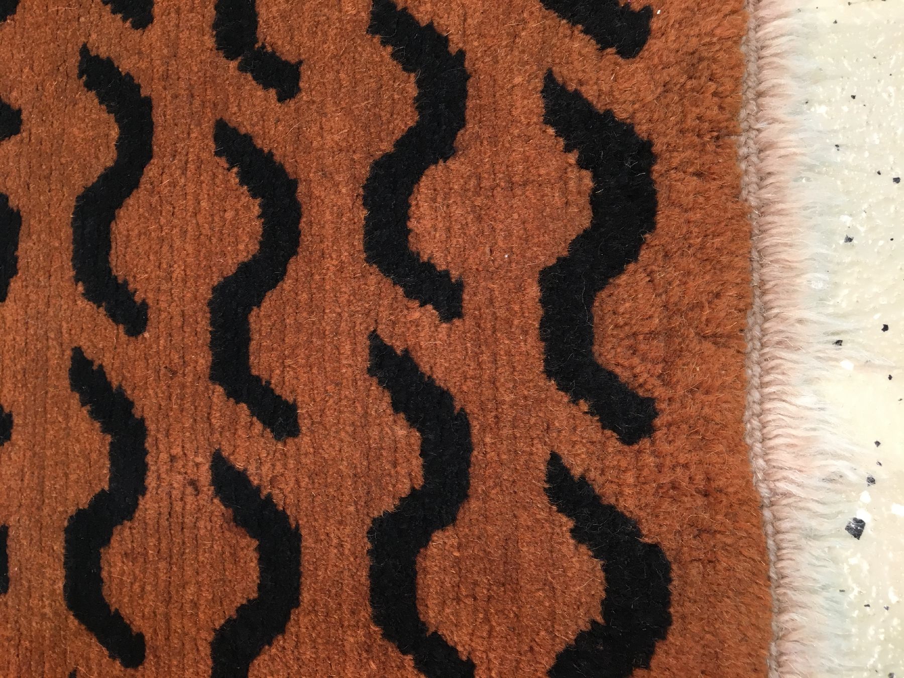 Detail f: Tibetischer "Tigerteppich" alt, Südtibet, um 1950, Wolle geknüpft auf Wolle. Tibetischer Meditationsteppich mit Tigerstreifen Muster. ...