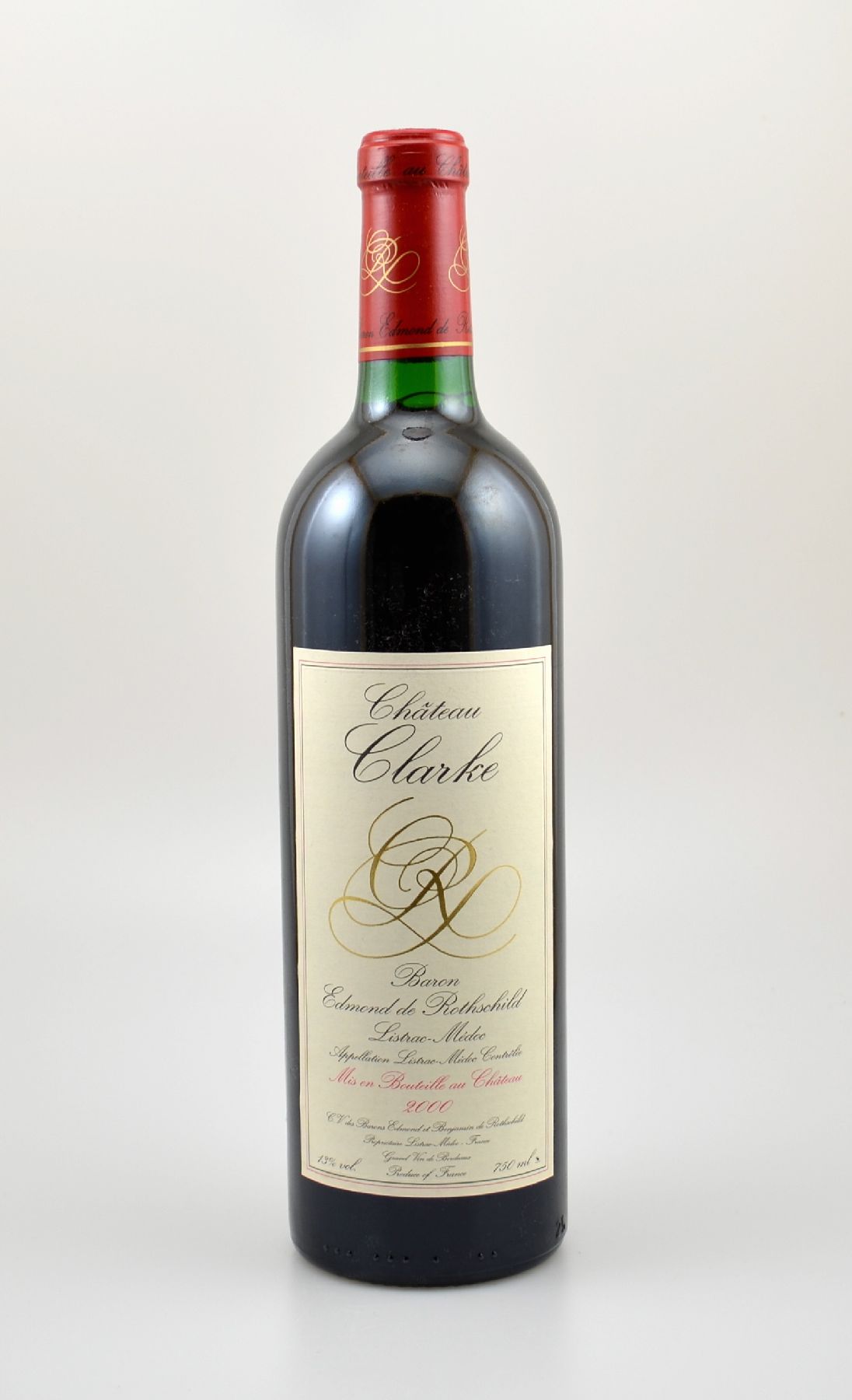 5 Flaschen 2000er Chateau Clarke, Baron Edmond de Rothschild, Listrac-Medoc, je ca. 75 cl, 13 % Vol., Füllstände: je ca. into neck, unverkostet, ...