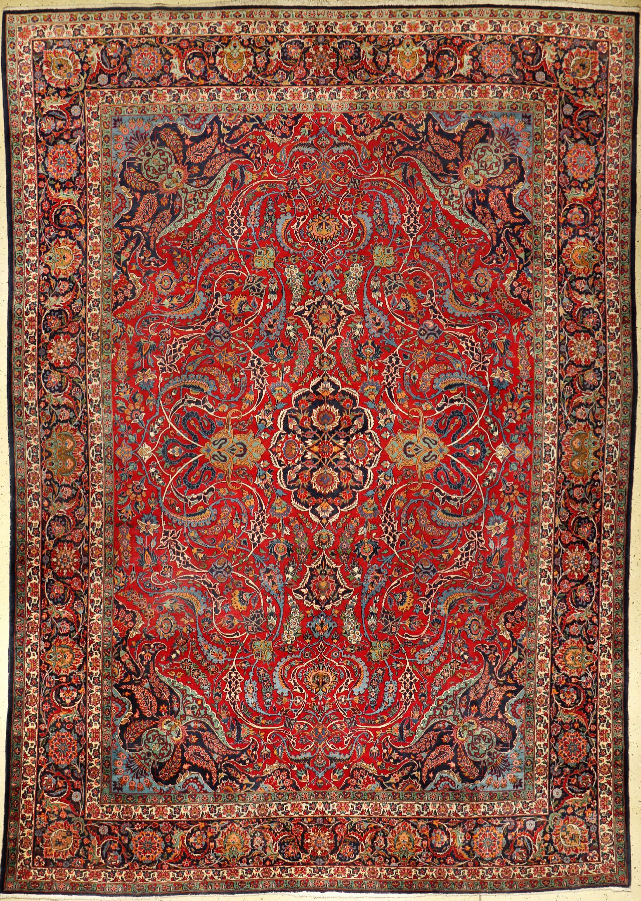 Seltener Keschan Kork alt, Persien, um 1930, Korkwolle, ca. 370 x 260 cm, edel und dekorativ, EHZ: 3, seltenes Eslimi Design
