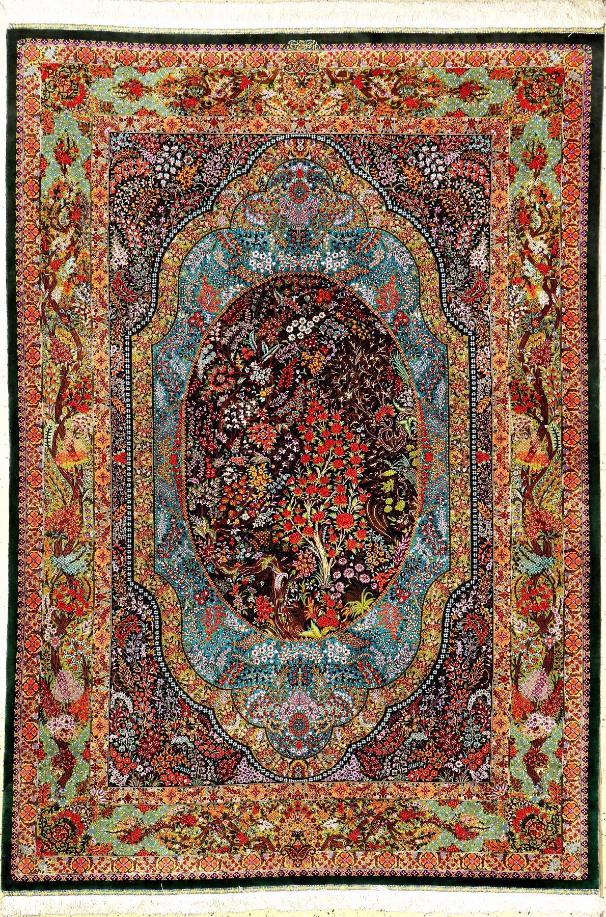 Sehr feiner und einzigartiger Seiden Ghom "Hadji Hosseini" (Signiert) "Medaillon Lebensbaum Design" (Unikat, Auftragsarbeit), ...