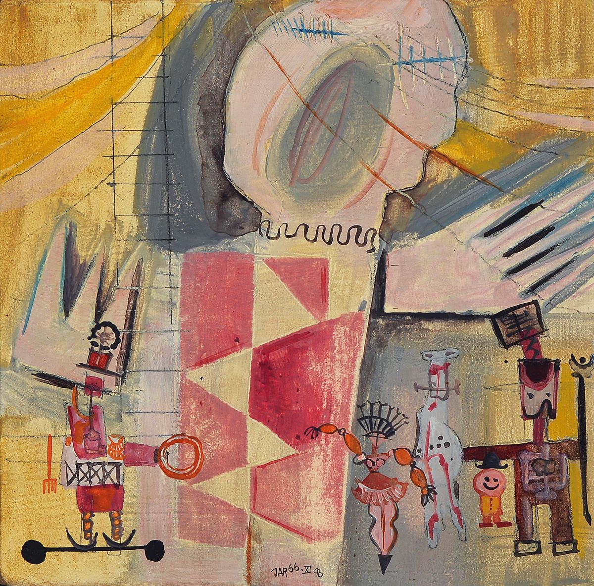 Fritz Jarchov, 1934 Eutin-1983 Heidelberg, Ohne Titel, Acryl/Spanplatte, monogrammiert und dat. 66, ca. 19x19cm