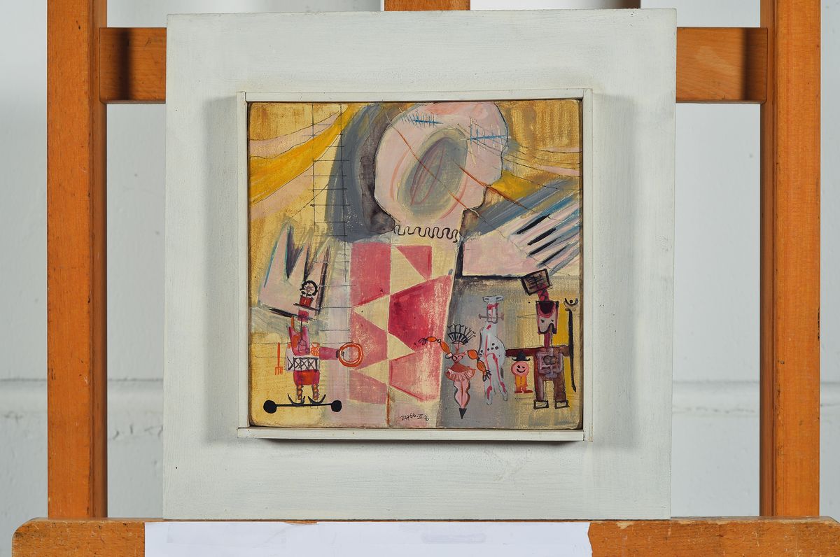 Detail k: Fritz Jarchov, 1934 Eutin-1983 Heidelberg, Ohne Titel, Acryl/Spanplatte, monogrammiert und dat. 66, ca. 19x19cm
