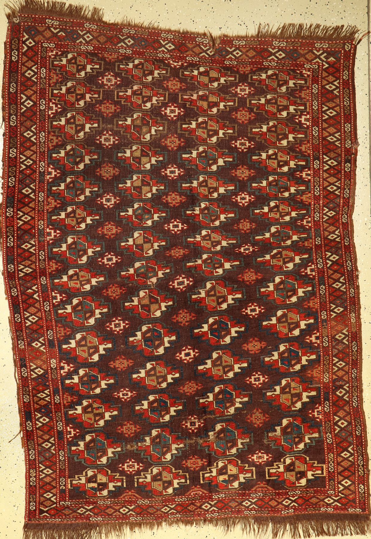 P-Tschaudor "Herdteppich", antik, Turkmenistan, 19.Jhd., Wolle auf Wolle, ca. 184 x 134 cm, (Alters und Gebrauchsspuren)