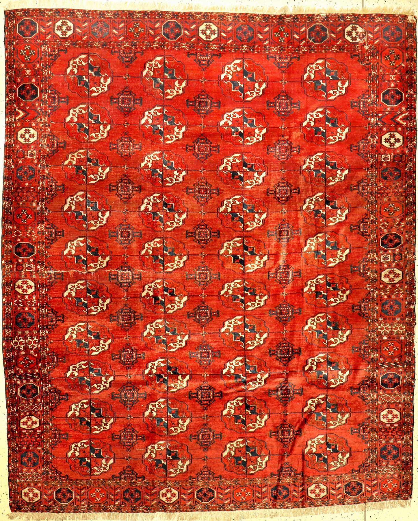 Tekke "Hauptteppich" antik, Turkmenistan, Ende 19.Jhd., Wolle auf Wolle, ca. 258 x 212 cm, selten, Sammlerstück, Tekke Güls, (Alters und ...
