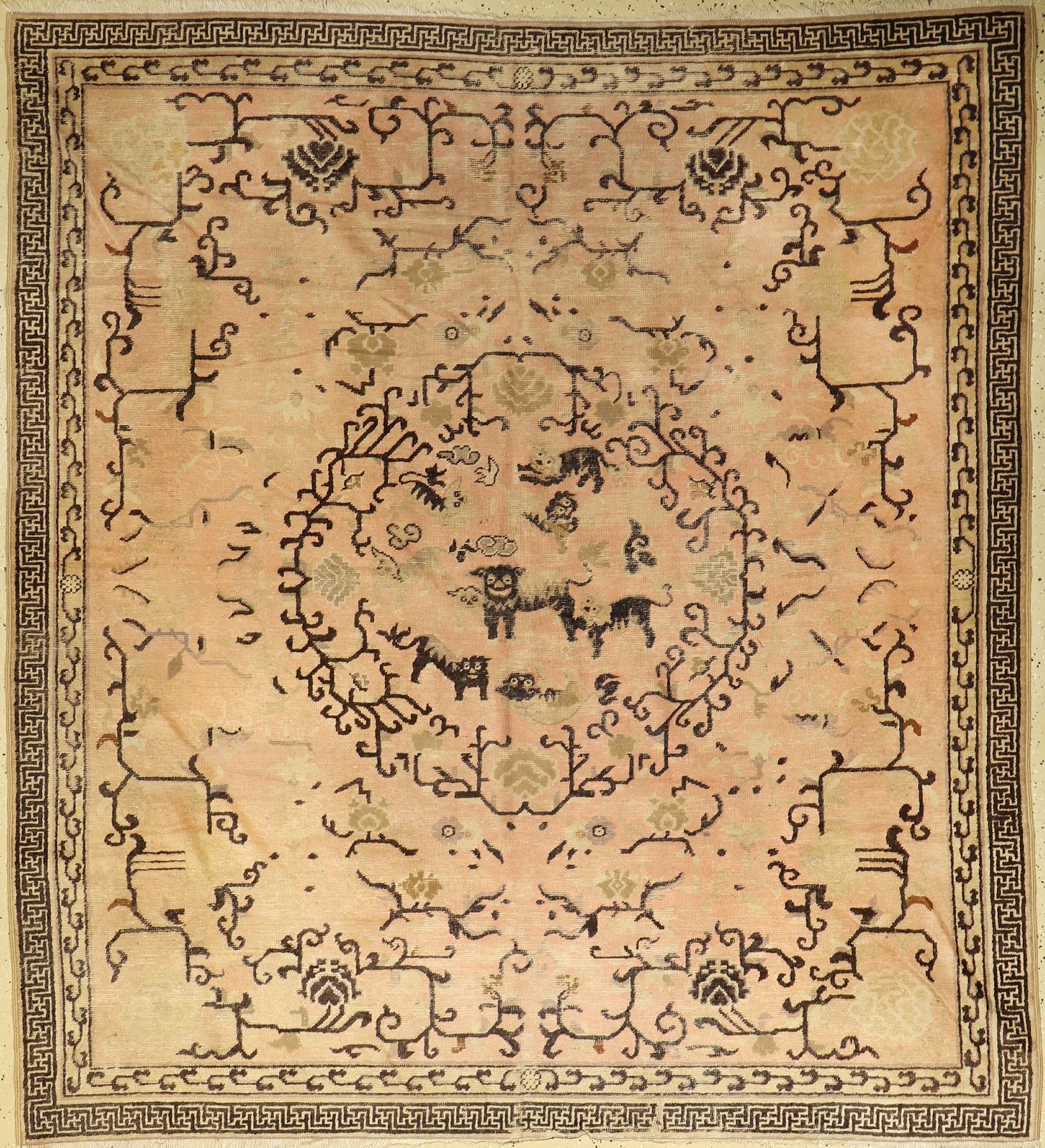 Peking antik (Fo-Hunde), China, Ende 19.Jhd., Wolle auf Baumwolle, ca. 210 x 191 cm, seltenes Design und Format, EHZ: 4