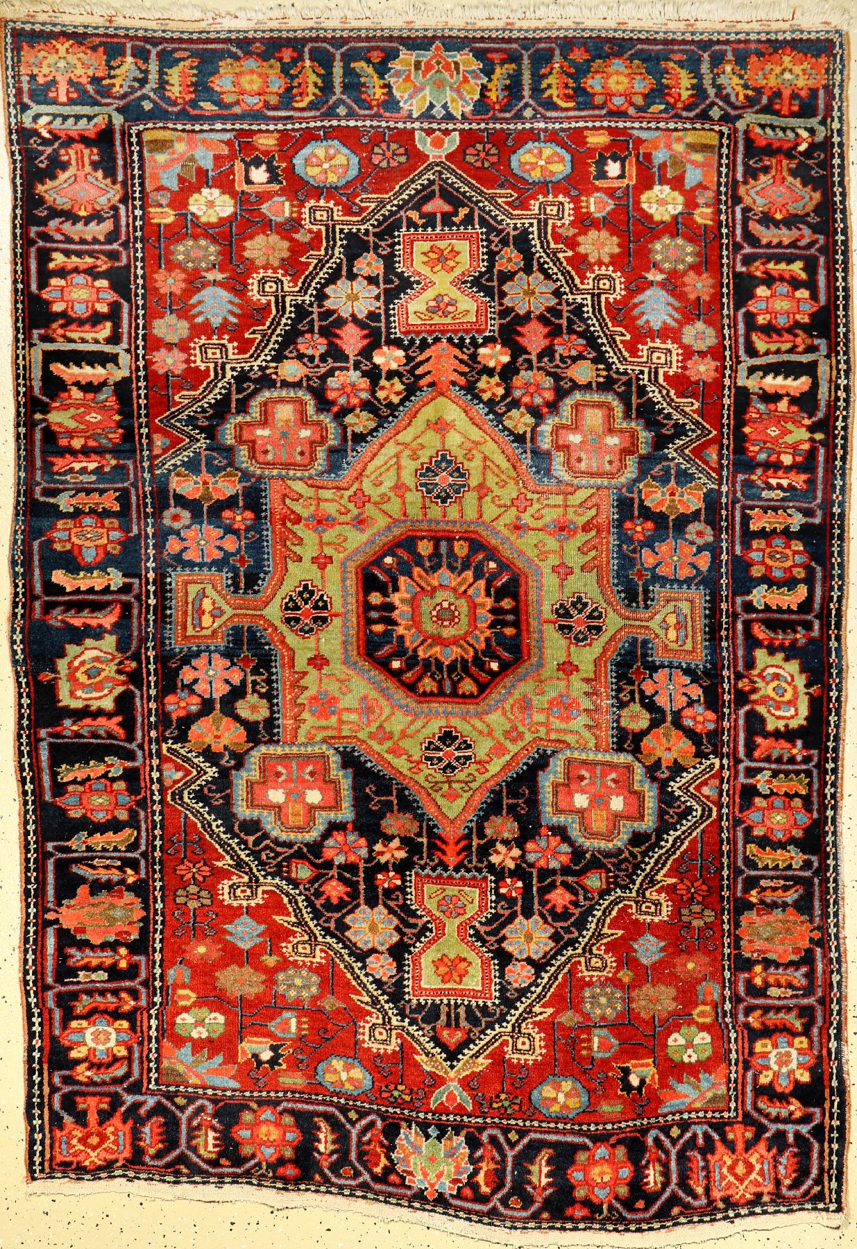 Djosan antik, Persien, um 1910, Wolle auf Baumwolle, ca. 204 x 140 cm, Naturfarben, grünes Medaillon, EHZ: 3, dekorativ