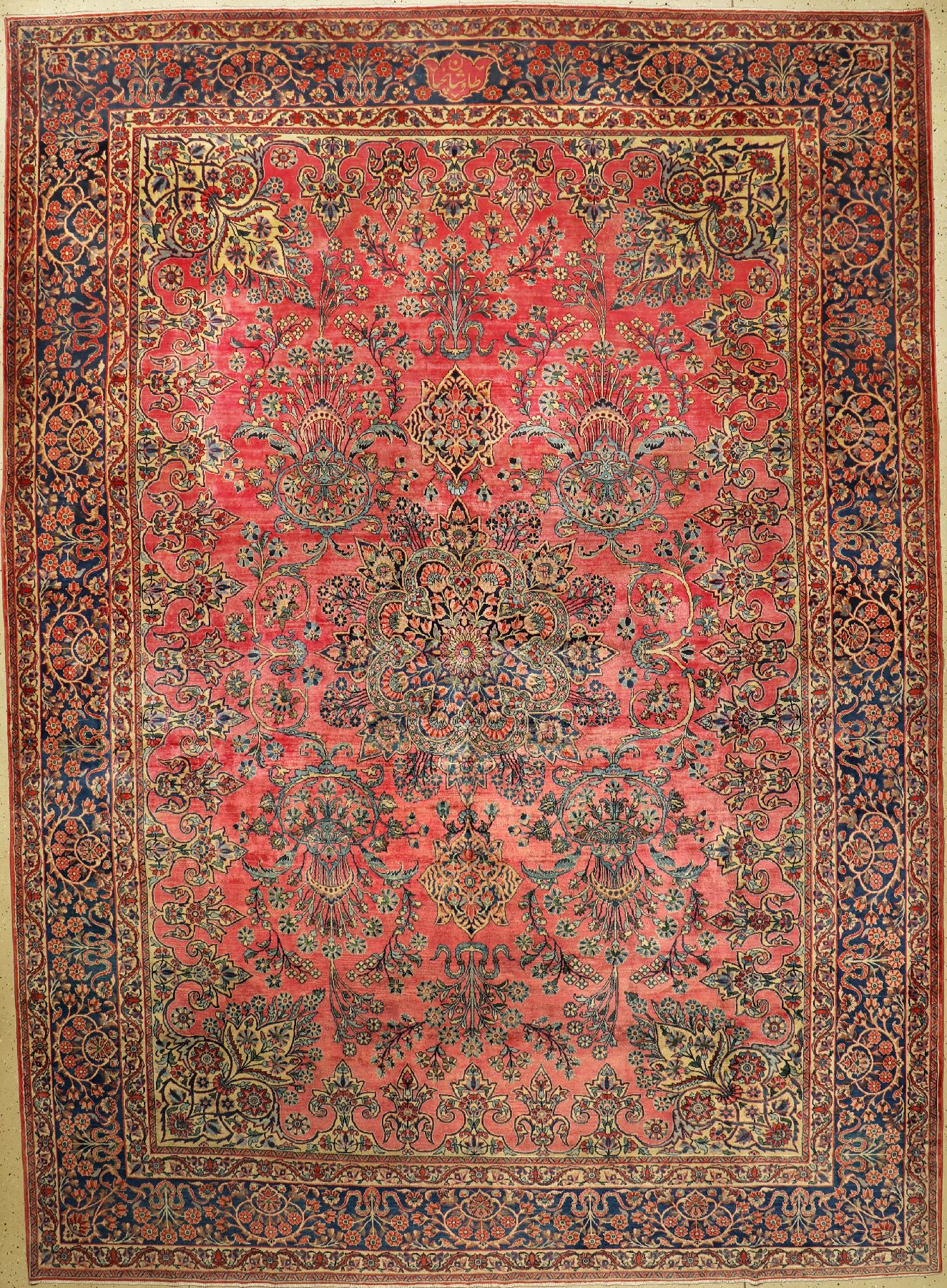 Seltener Keschan antik (US Re-Import) "Signiert", Persien, Ende 19.Jhd., Korkwolle, ca. 423 x 305 cm, EHZ: 3 (fachkundig gereinigt), ...