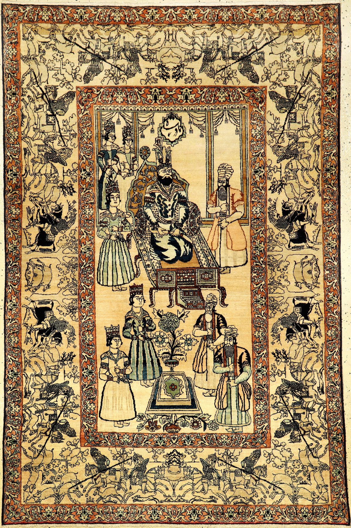 Kerman "Bildteppich" antik (Nader Schah), Persien, Ende 19.Jhd., Korkwolle, ca. 198 x 128 cm, EHZ: 2-3 (fachkundig gereinigt), selten, ...