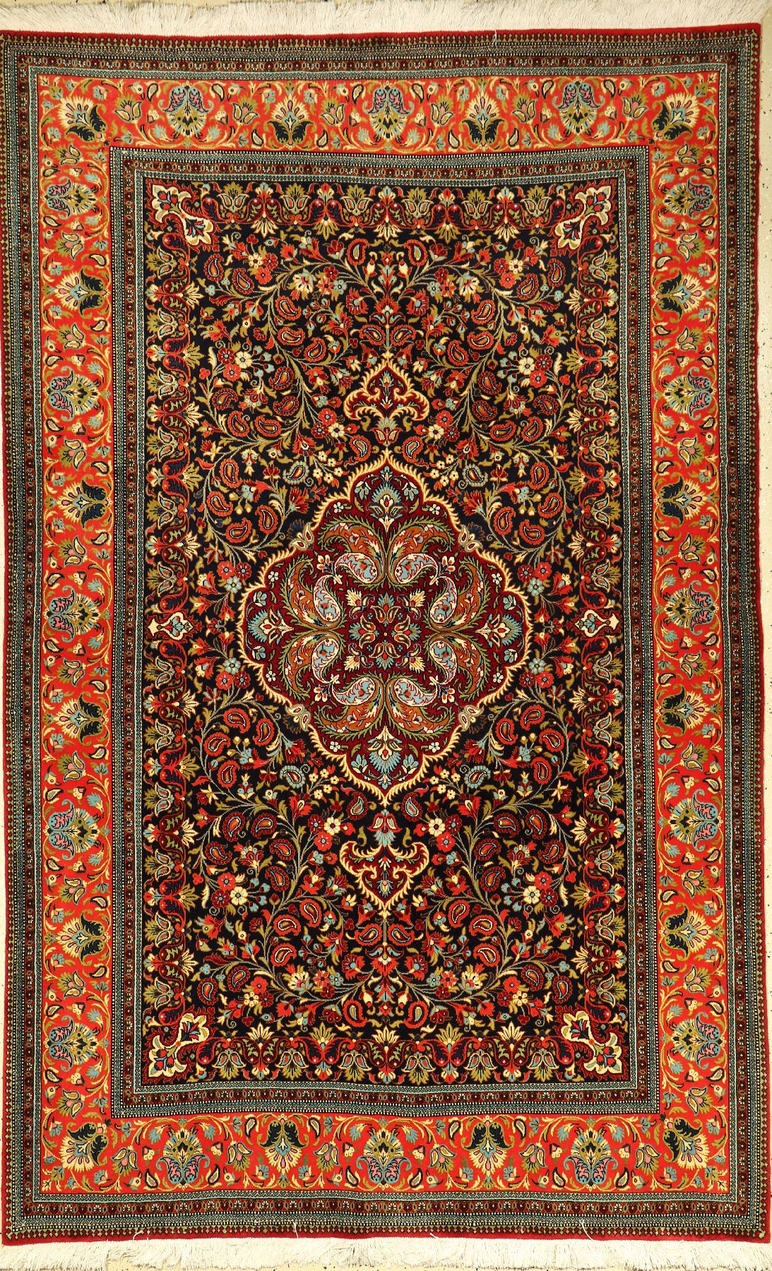 Ghom Kork alt fein, Persien, ca. 20 Jahre, Korkwolle, ca. 222 x 140 cm, hochwertig, EHZ: 2 (fachkundig gereinigt).