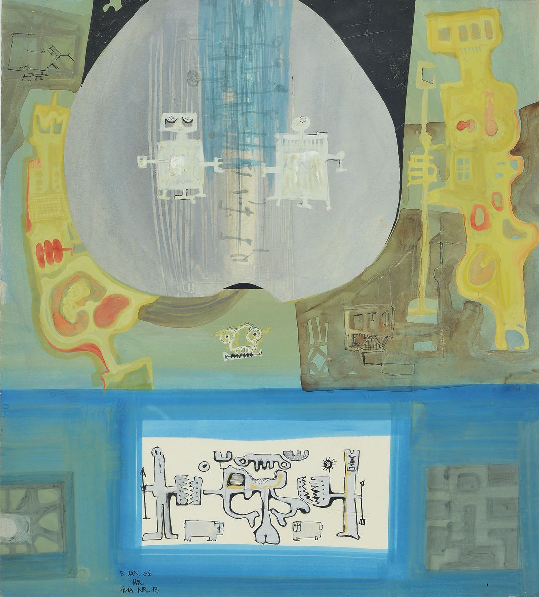 Fritz Jarchov, 1934 Eutin-1983 Heidelberg, Gouache auf Papier, signiert und dat. 66, ca. 45x40cm, u.Gl. ca. 71x54cm