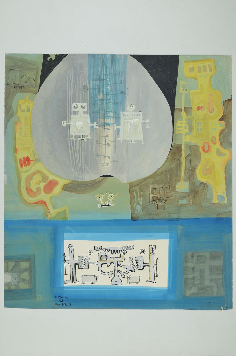 Detail k: Fritz Jarchov, 1934 Eutin-1983 Heidelberg, Gouache auf Papier, signiert und dat. 66, ca. 45x40cm, u.Gl. ca. 71x54cm