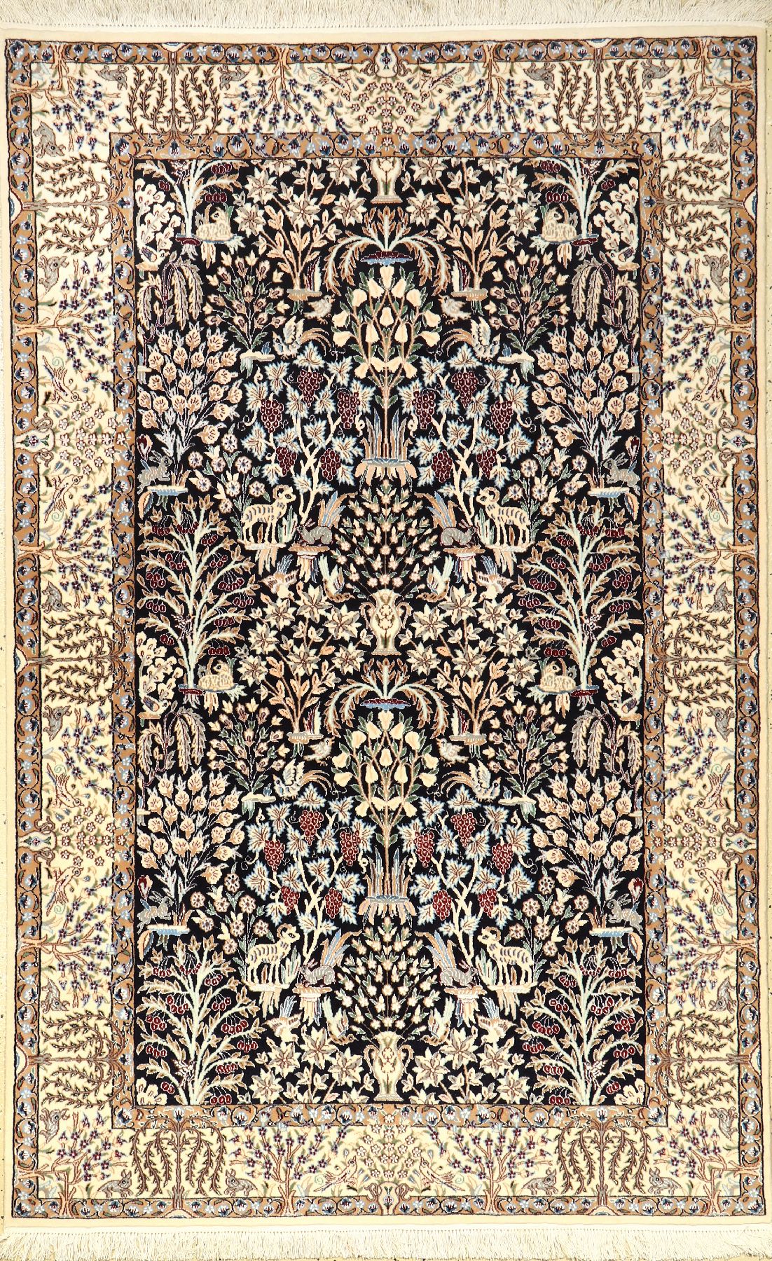 Nain fein (6LA), Persien, ca. 15 Jahre, Korkwolle mit Seide, ca. 201 x 130 cm, kunstvolles Paradies Muster, edel und dekorativ, EHZ: 1-2 (fachkundig ...