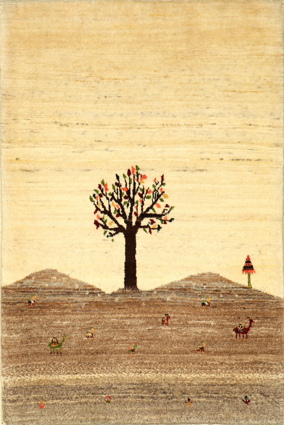 Feiner Loribaft Baumteppich, Persien, ca. 10 Jahre, Korkwolle, ca. 102 x 69 cm, Naturfarben, EHZ: 1-2 (fachkundig gereinigt).