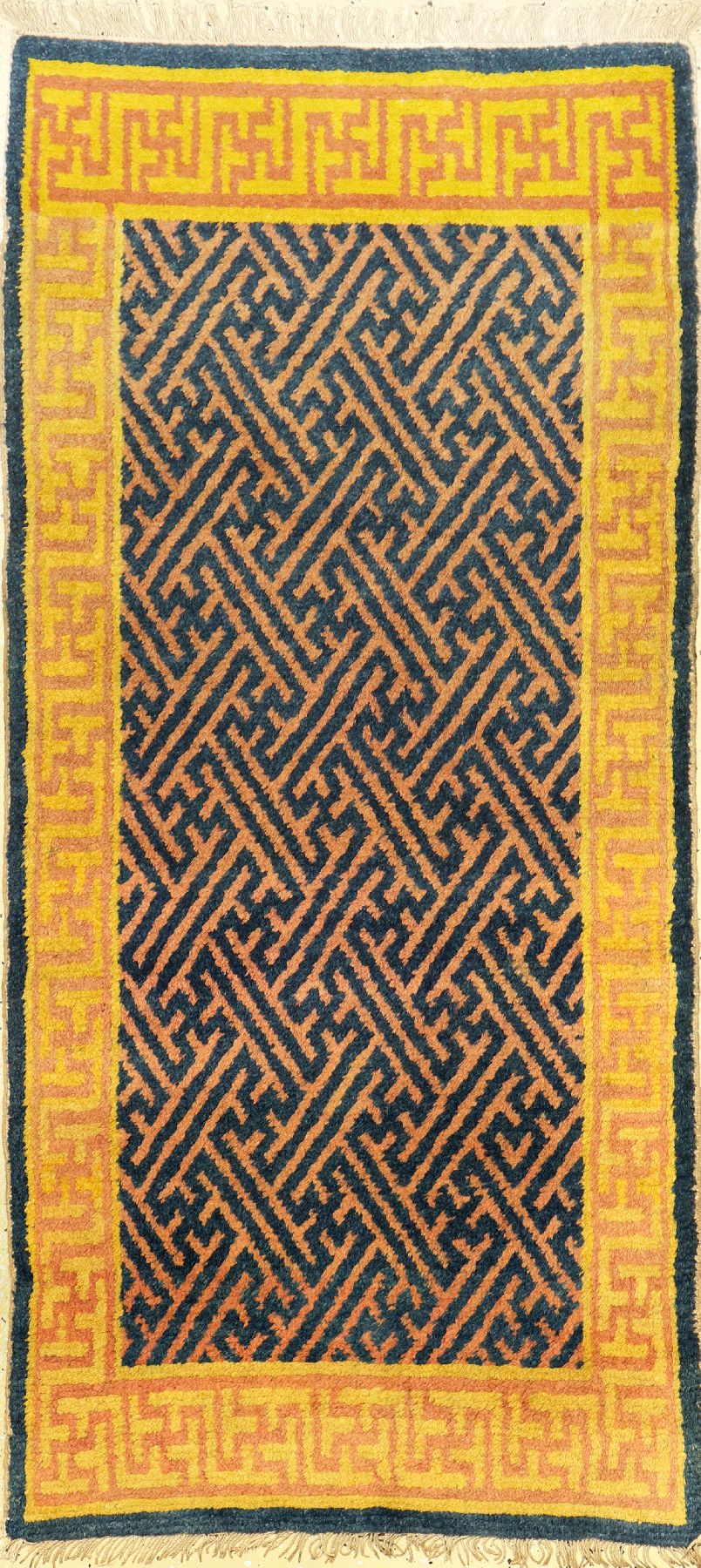 Ning-Hsia antik (Swastika), Westchina, 19.Jhd., Wolle geknüpft auf Baumwolle. Kaiserlicher Ning-Hsia mit Swastika allover Muster. Selten, ca. 140 x ...