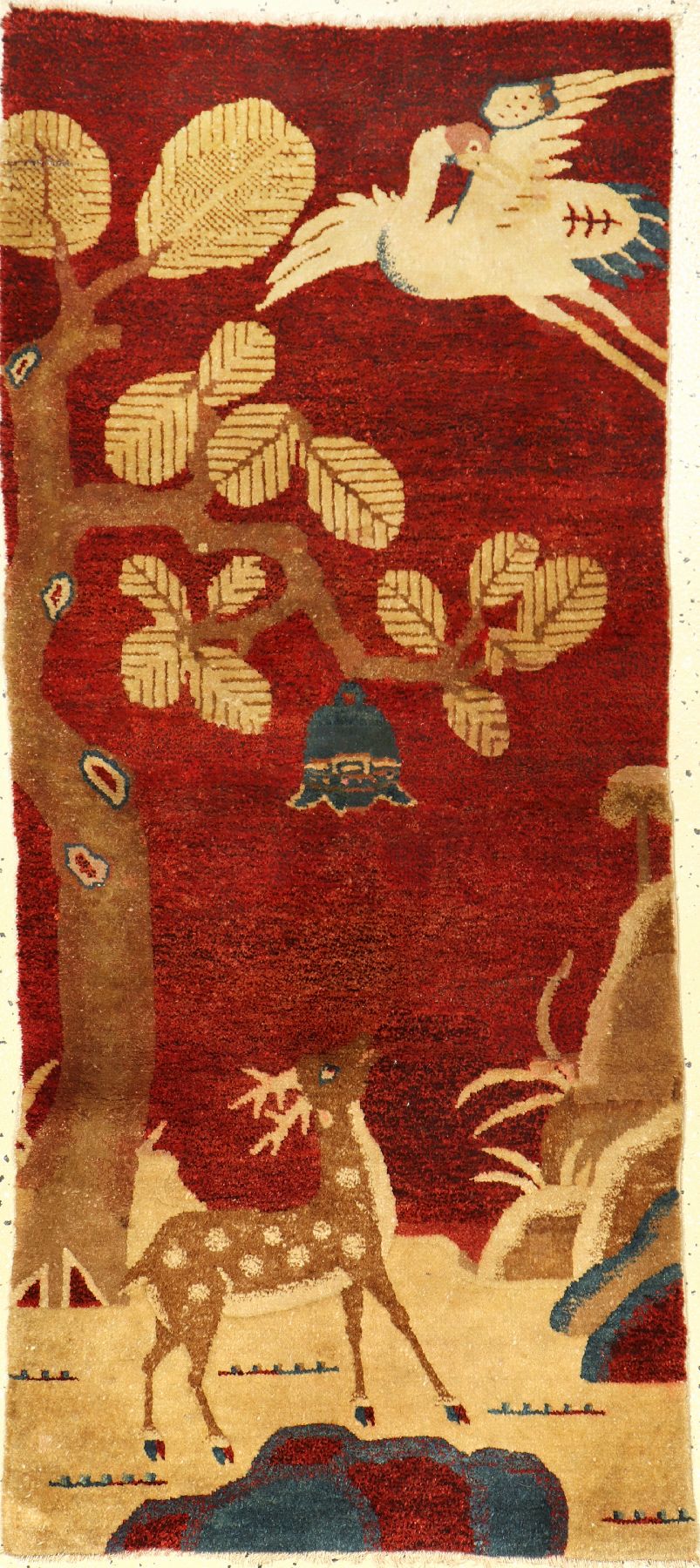 Pao Tao antik, China, um 1910, Wolle auf Baumwolle, ca. 120 x 60 cm, EHZ: 3. Salt & Pepper Grund.
