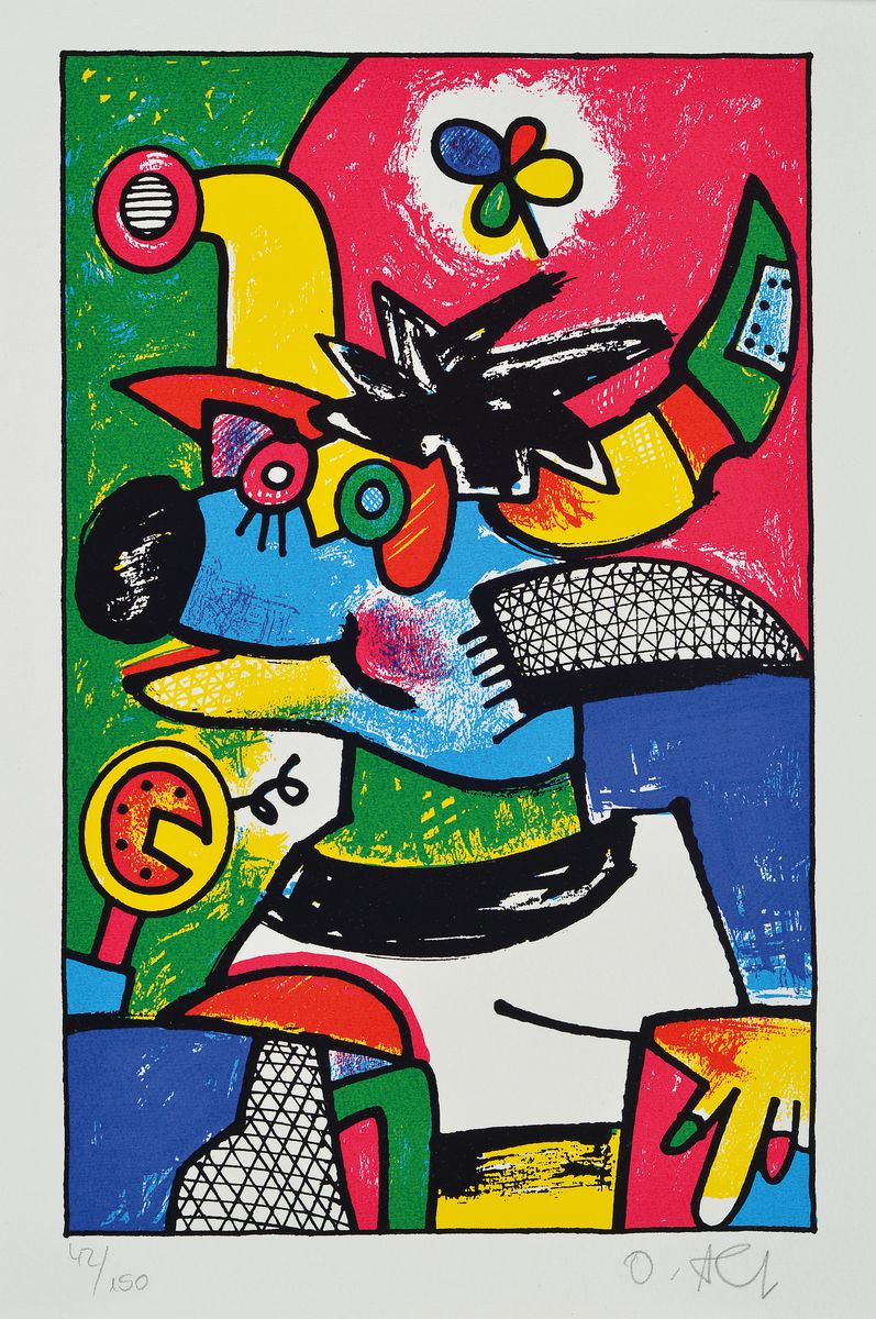 Otmar Alt, geb. 1940 Wernigrode, abstr. Tierdarstellung, Siebdruck, handsigniert, num. 42/150, ca. 27 x 17 cm bzw. PP. 44 x 31 cm
