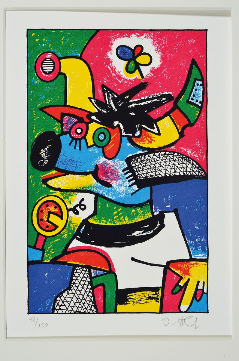 Detail k: Otmar Alt, geb. 1940 Wernigrode, abstr. Tierdarstellung, Siebdruck, handsigniert, num. 42/150, ca. 27 x 17 cm bzw. PP. 44 x 31 cm