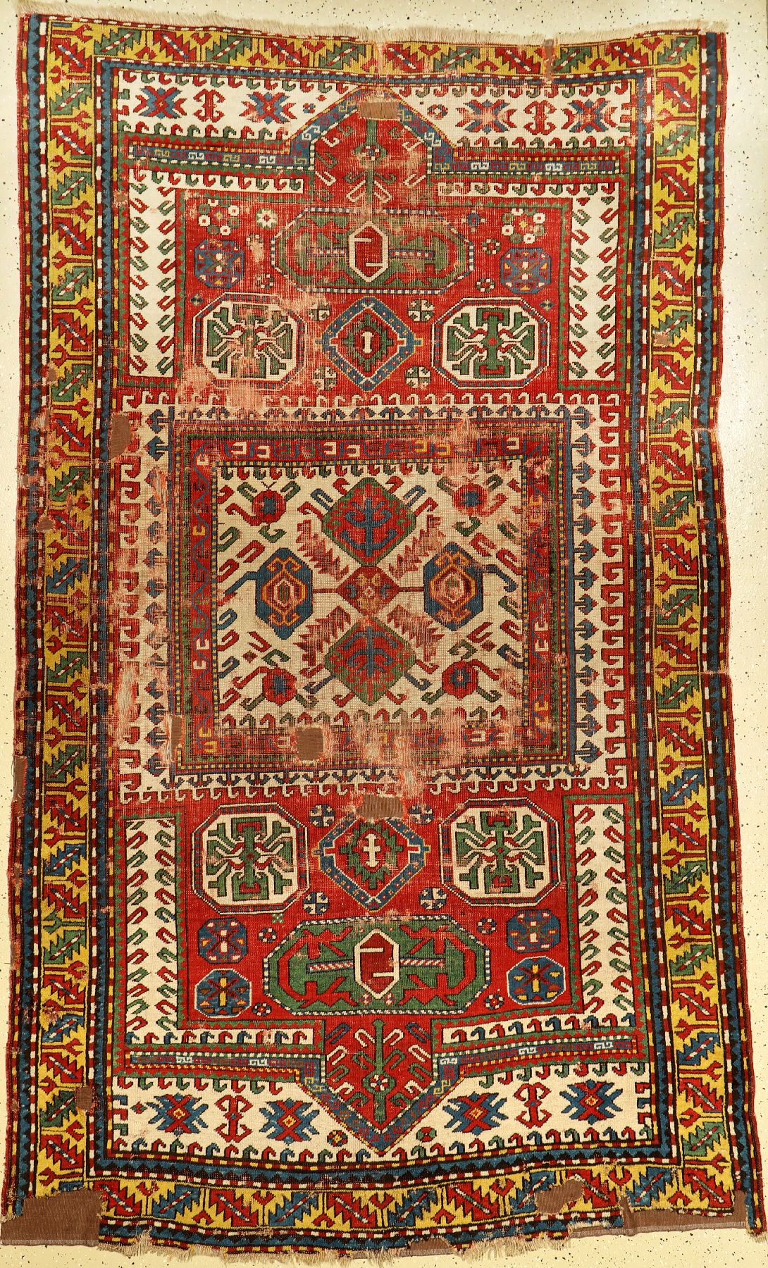 Kasak antik, Kaukasus, Ende 19.Jhd., Wolle auf Wolle, ca. 265 x 156 cm, sammelwürdig, seltene Mustergruppe, EHZ: 5